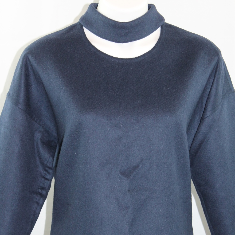 Protagonist Wool Top Navy Blue Cut Out Hi Low NEW